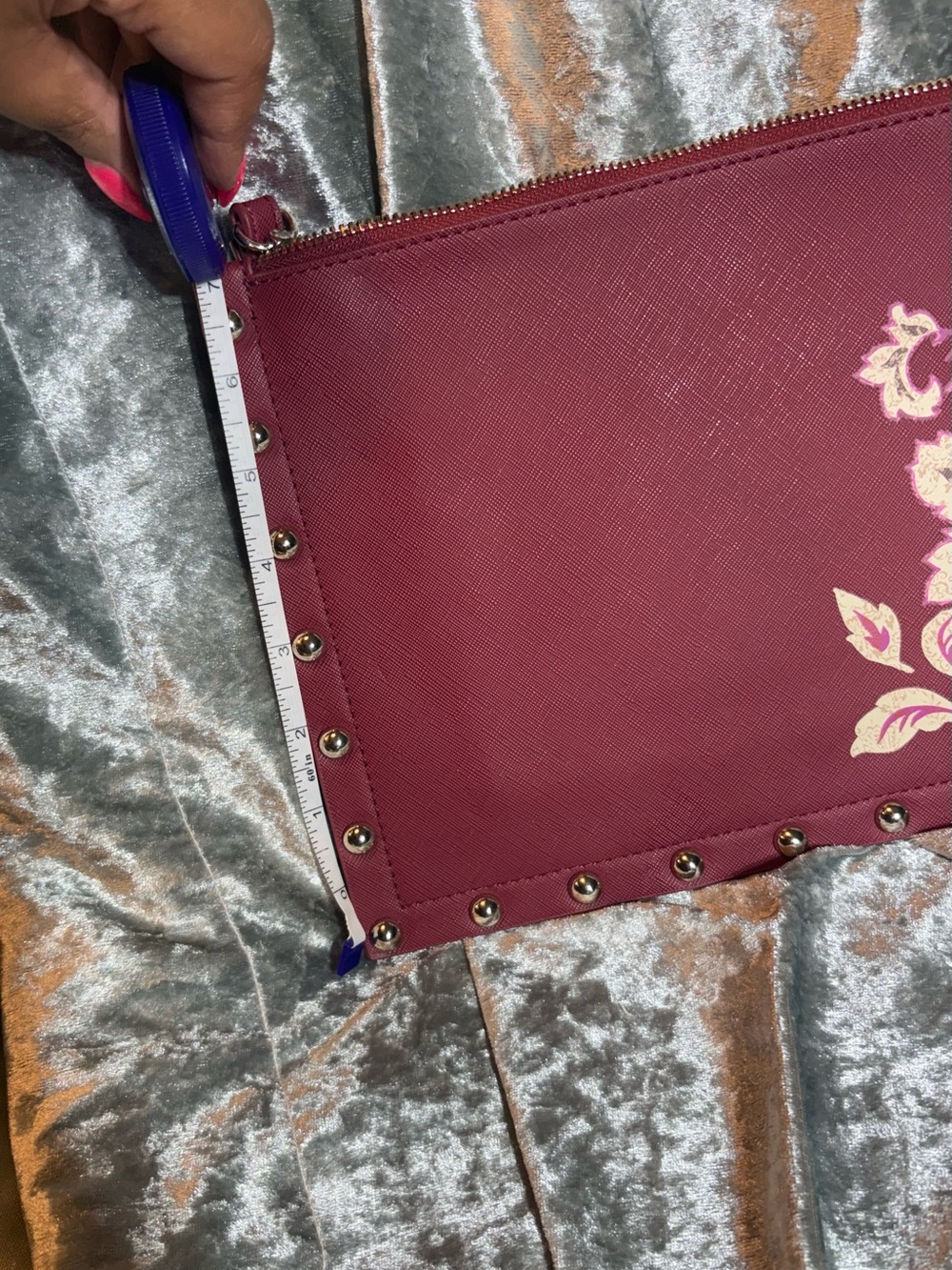 White House Black Market Red Studded Floral Wrist Clutch - Picture 3 of 5